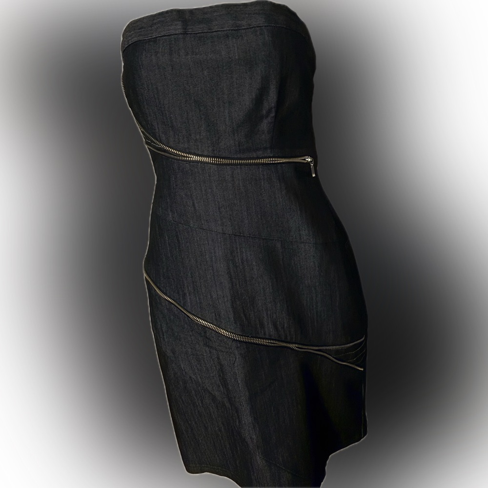 Elegant Black Denim Strapless Dress